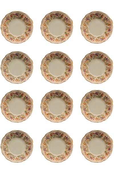 DUKKANI ISTANBUL Porcelain Tea Plate 12 Seater Novice Patterned Porcelain Coasters 12Pcs