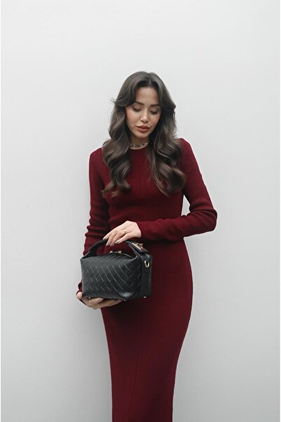 Havoş Bordo Romano Triko Elbise