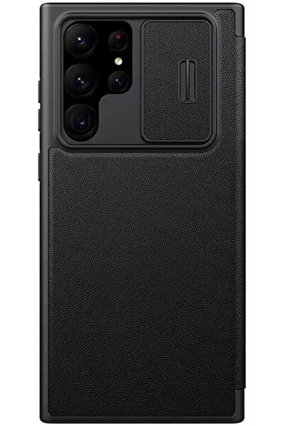 AWH جراب Qin Pro من الجلد + القماش لهاتف Samsung Galaxy S23 Ultra، حماية كاملة، غطاء قابل للطي (أسود)