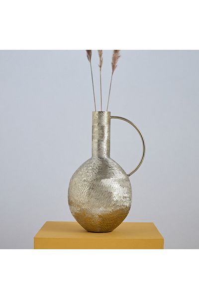 erorex Catlyn Aluminium Textured Vase with Handle - 16x16x30 cm