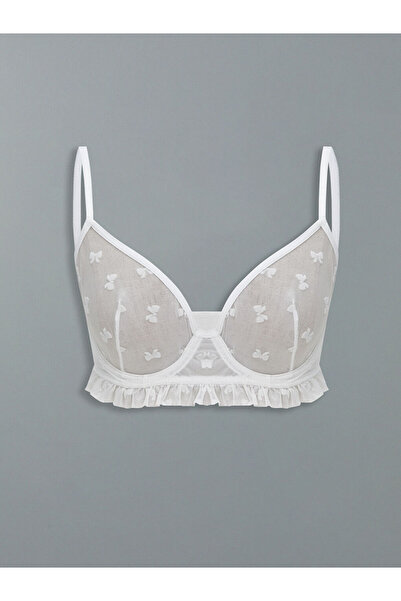 LC Waikiki Λευκό Με μπανέλα Σουτιέν μπλουζάκι χωρίς ενίσχυση, σετ Δαντέλα τεμ...