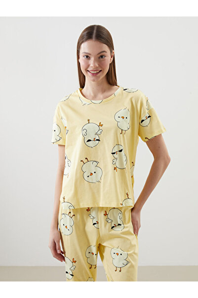 LC Waikiki Lcw Young Yellow Crew Neck Printed Women's Pajamas Set