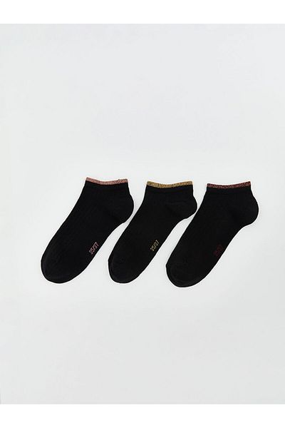LC Waikiki Black Printed Women's Sneaker Socks 3-Piece