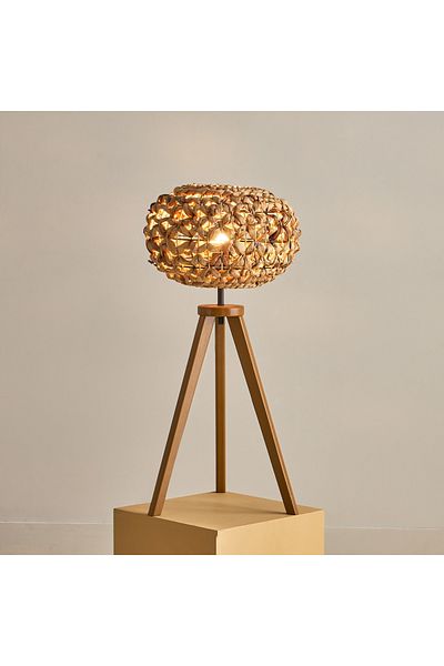 erorex Collett E27 Wooden Tripod Table Lamp with Sea Grass Shade - 36x36x70 cm