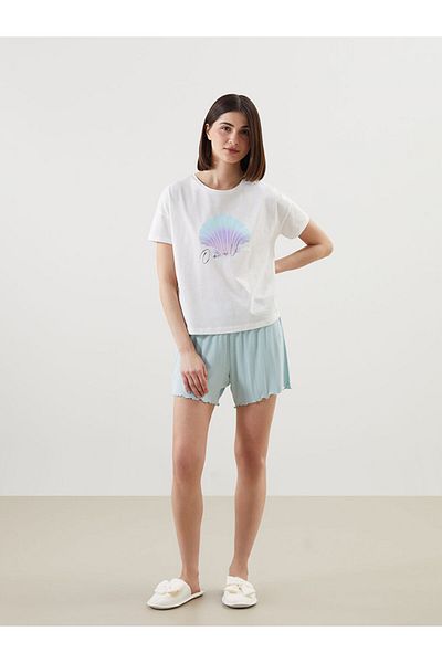 LC Waikiki Lcw Dream Ecru Crew Neck Printed Women's Pajama Top