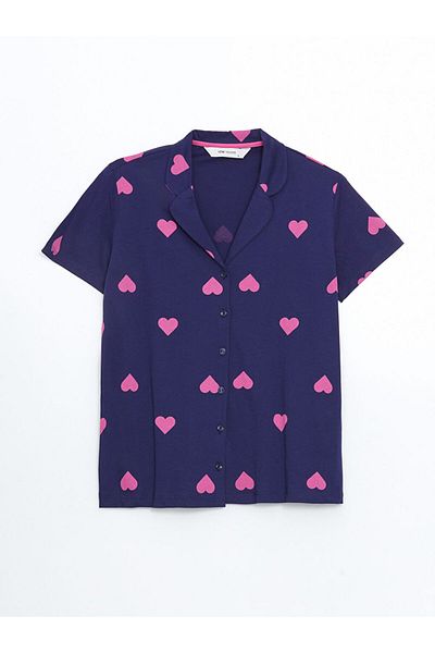 LC Waikiki Lcw Young Purple Shirt Collar Printed Women's Pajama Top