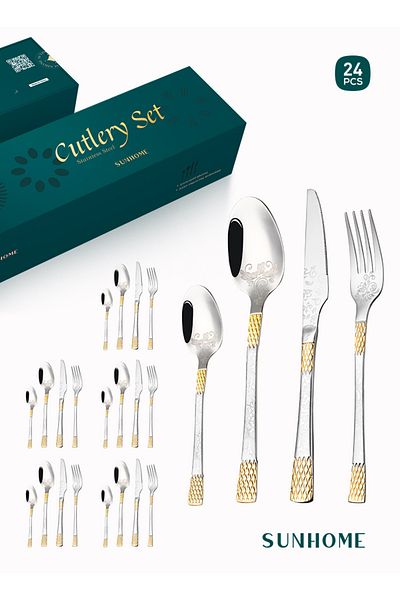 Sunhome 24-Piece Stainless Steel Cutlery Set Gold