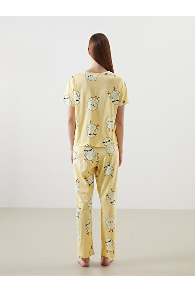 LC Waikiki Lcw Young Yellow Crew Neck Printed Women's Pajamas Set