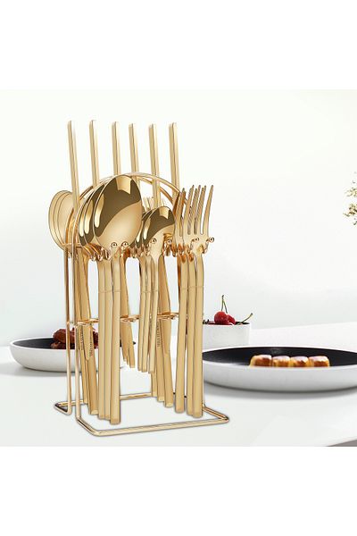 Sunhome 24-Piece Stainless Steel Cutlery Set With Stand Gold