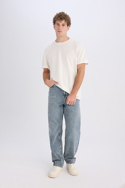 DeFacto 100% bumbac, cu potrivire largi, cu talie normală, pantaloni largi, spălați, B3926ax25sp