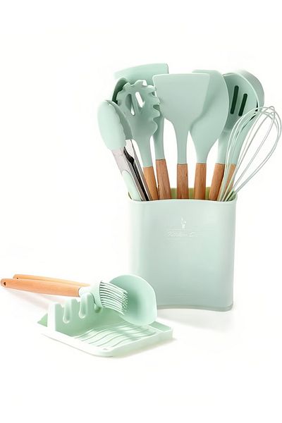fulina 12-Piece Non-Stick Silicone Cooking Utensils Set,Mint Green, Heat Resistant, BPA-Free