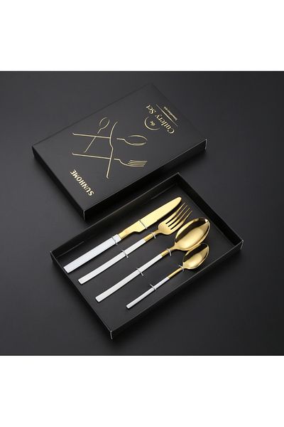 Sunhome 4-Piece Stainless Steel Cutlery Set White/Gold