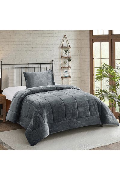 erorex Nariko Solid Flannel 2-Piece Twin Comforter Set - 150x220 cm