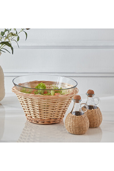 Home Box Minimalist 3-Piece Glass Serving Bowl Set with Oil Bottle