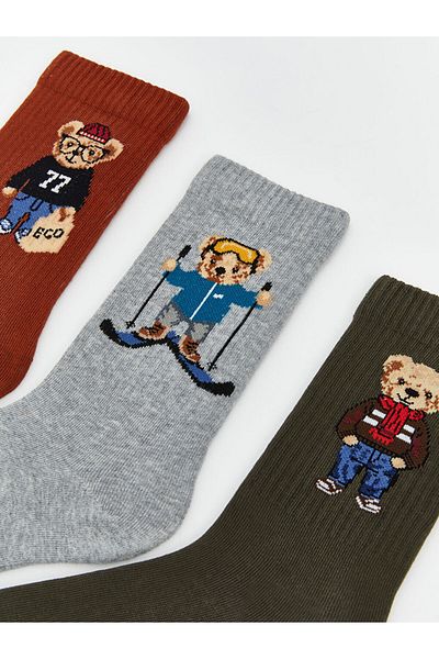 LC Waikiki Lcw Accessories Mixed Bear Teddy Printed Men's Socks 5-Piece
