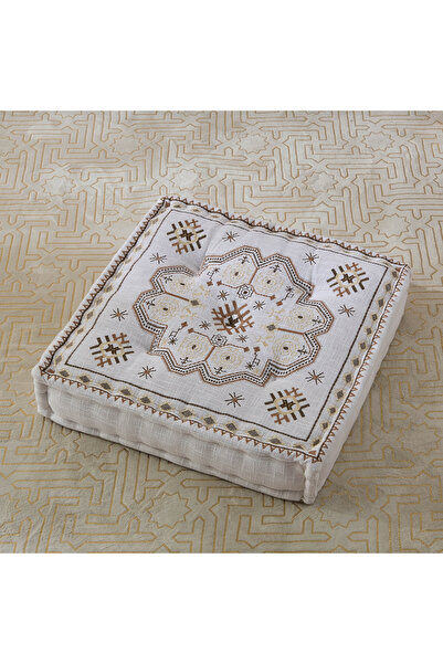 Generic وسادة أرضية مطرزة بميدالية مهرجان زهرة - 60x60x12 سم