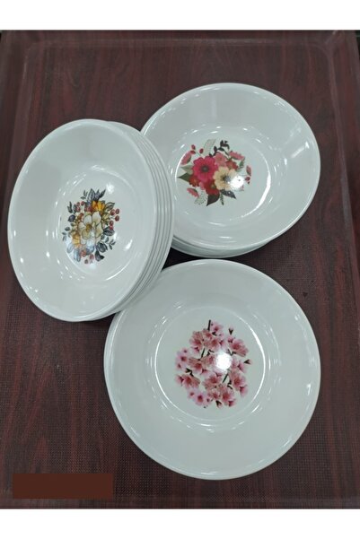BİODATA Desenli Melamin Çukur Yemek Tabağı 3 Adet 18cm BPA İçermez Bulaşık Makinesinde Yıkanar
