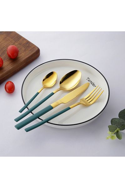 Sunhome 4-Piece Stainless Steel Cutlery Set Green/Gold