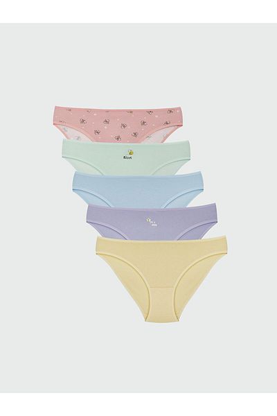 LC Waikiki Pachet de 5 chiloți de bikini cu imprimeu roz Young LCW