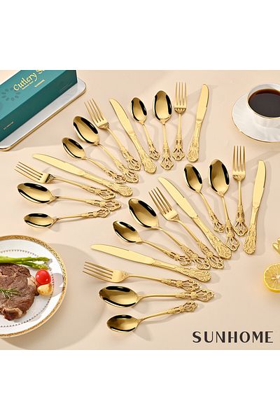 Sunhome 24-Piece Stainless Steel Cutlery Set Gold