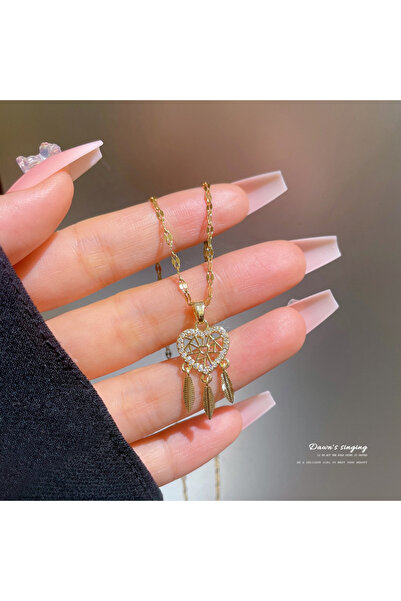 Choice قلادة رومانسية على شكل قلب مرصع بالكريستال، مصنوعة من الفولاذ المقاوم ...