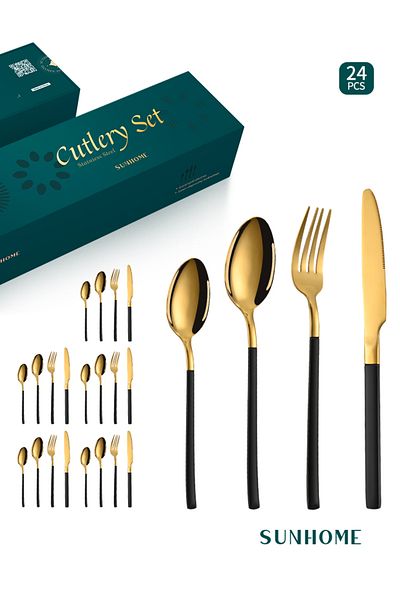 Sunhome 24-Piece Stainless Steel Cutlery Set Gold/Black