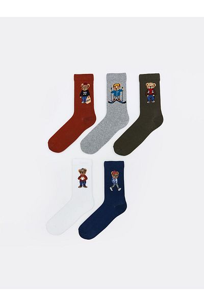 LC Waikiki Lcw Accessories Mixed Bear Teddy Printed Men's Socks 5-Piece