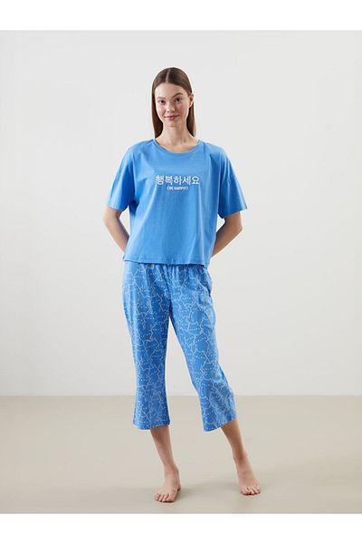 LC Waikiki Set de pijamale Capri pentru femei, cu decolteu rotund, sezon nou - S5CC80Z8
