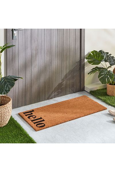 erorex Hello Printed PVC Back Coir Doormat - 45x100 cm