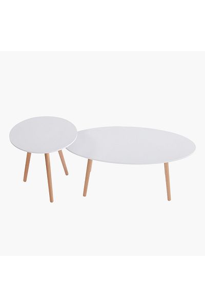erorex Toto 2-Piece Oval Coffee Table Set with Solid Wood Legs