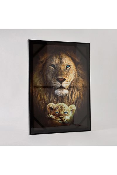 erorex Ersel Lion and Cub Framed Picture - 50x70x2.5 cm