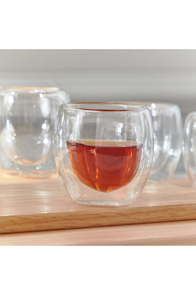 Generic طقم أكواب زجاجية مزدوج الجدار من 4 قطع من سيب سافور - 80 مل