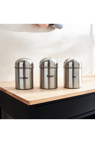 erorex Premia 3-Piece Tea Coffee Sugar Steel Container Set - 600 ml
