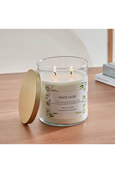 Home Box شمعة أوري برائحة المسك الأبيض المنفوخة مع غطاء معدني - 510 جم