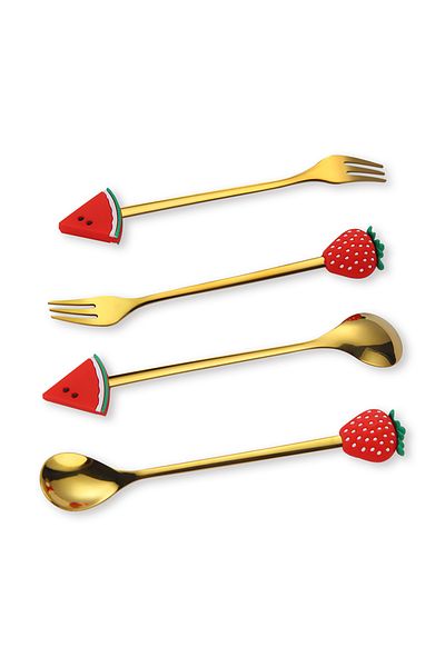 Sunhome 4-Piece Stainless Steel Dessert Fork And Spoon Set Gold