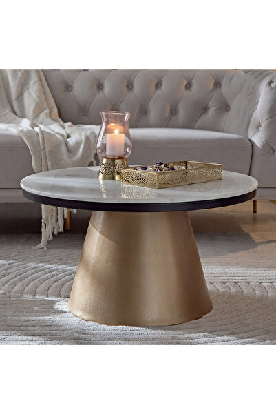 Home Box طاولة قهوة كافون إدوين بسطح من الرخام الأصلي - نحاس