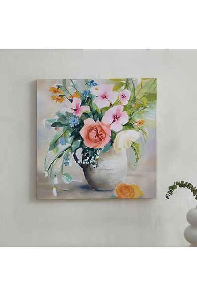 erorex Elmer Canvas Printed Flowerpot Framed Picture - 40x40x1.8 cm