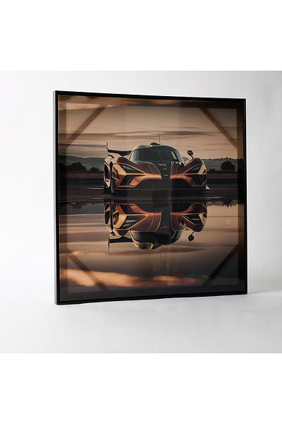 erorex Ersel Car Reflection Framed Canvas with High Gloss Surface - 60x60x2.8 cm