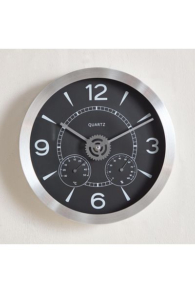 erorex Mason Aluminium Wall Clock with Thermometer and Hygrometer - 30x4.2 cm