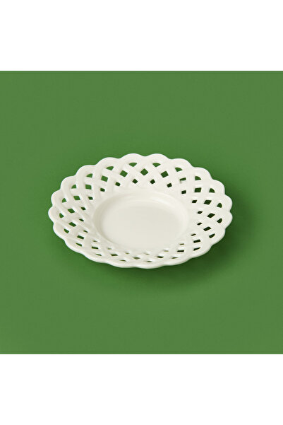 Paçi Dantel Motifli Porselen Çay Tabağı - Beyaz