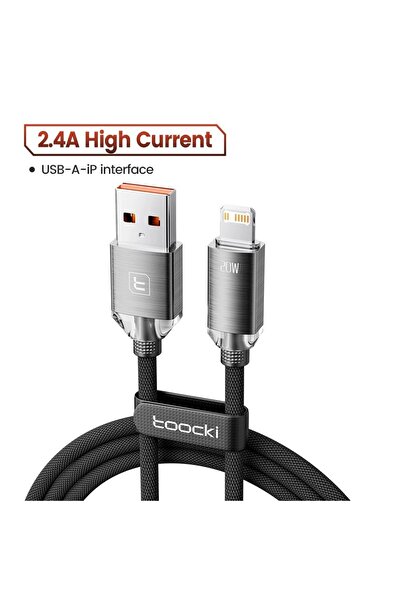 Toocki 1m Grey USB Cable for iPhone 14 13 12 Pro Max 2.4A Fast Charging Light...