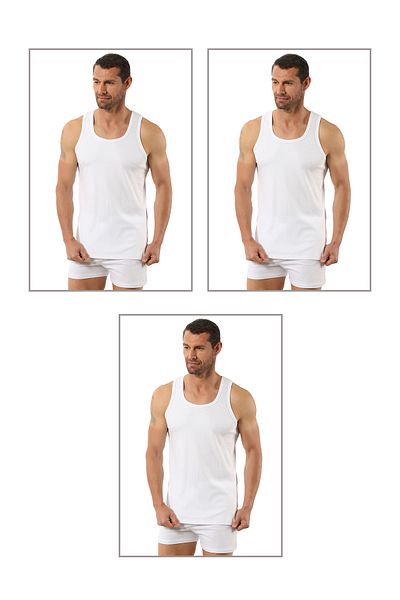 ÖZKAN underwear Özkan 0058 3 Pack Men's 100% Cotton Ribbed Flexible Comfortable Back Crossed Sportsman Rambo Thick Strap a
