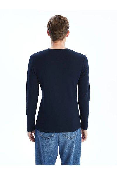 LC Waikiki Lcwaikiki Basic Navy Blue Crew Neck Long Sleeve Combed Cotton Men's T-Shirt