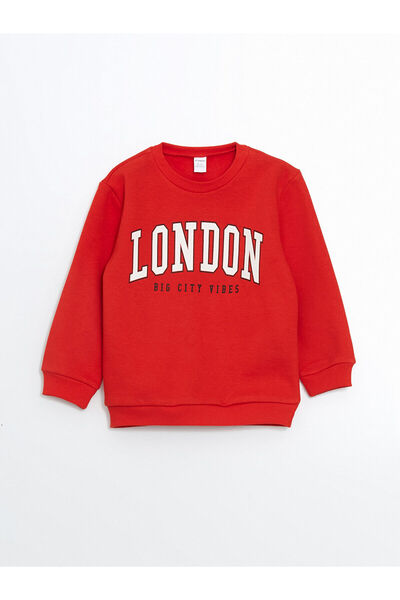 LC Waikiki Nevavm Oval Collar Printed Boys' Thick Sweatshirt with a Difference