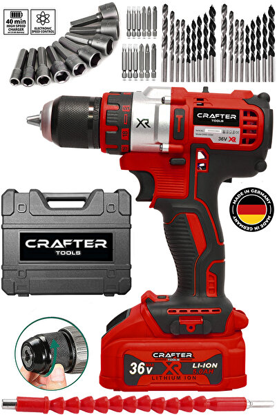 CRAFTERTOOLS 36V 5Ah XR Metal Şanzıman Çelik Mandren Çift Akülü Şarjlı Matkap...