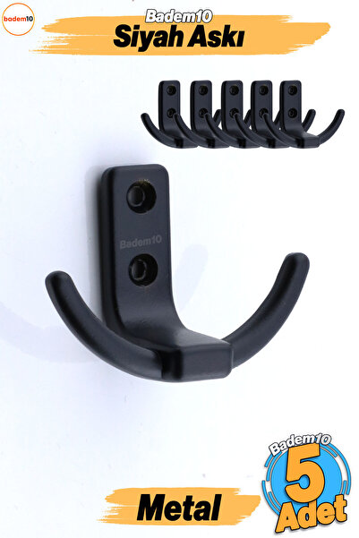 Badem10 Çapa 5 Adet Askı Siyah Dolap Askılık Askılığı Duvar Vestiyer Banyo Mu...