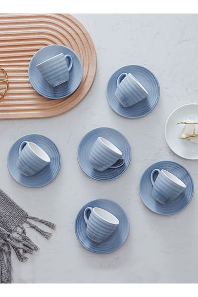 sharpdo 12-Piece Kiln Variable Glaze Process Round Linear Ceramic 100 ml Cup And Saucer