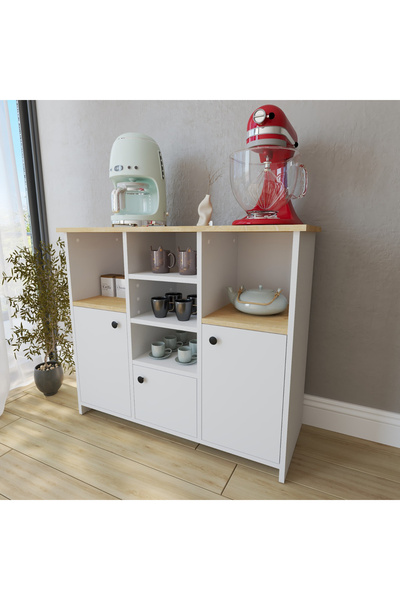 Just Home 3 Kapak ve Raflı Çok Amaçlı Dolap - Beyaz / Safir Meşe - 87,5x40x10...