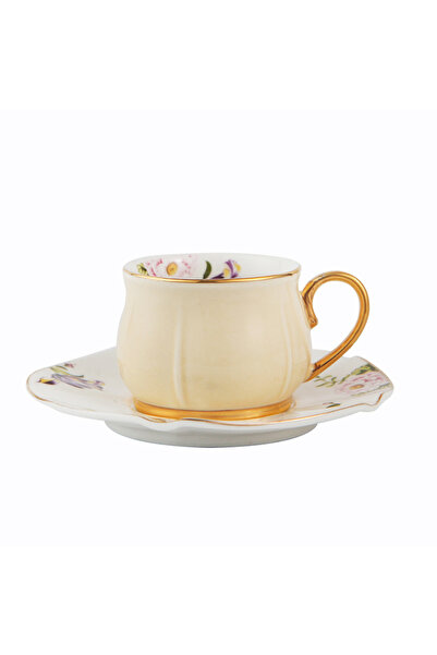 sharpdo 115ml Gold Handle Small Five Leaf Ceramic Cup And Saucer