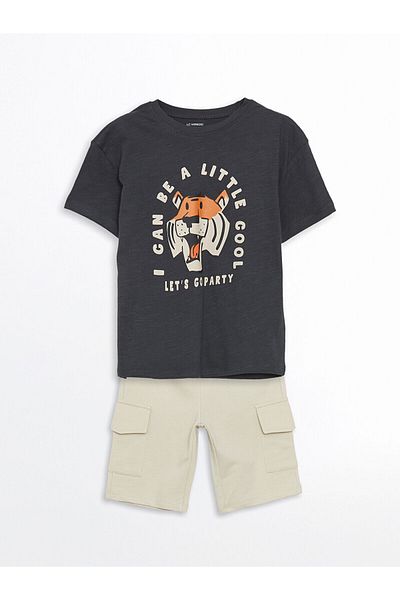 LC Waikiki Crew Neck Printed Boys' T-Shirts and Shorts 2-Piece